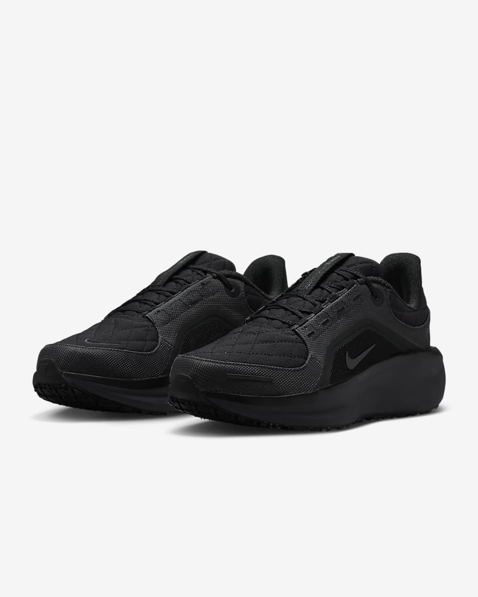 Nike women's black leather running shoes hotsell